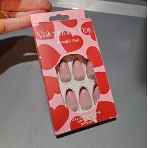 Valentine's Day Romantic Press-On Nails with a Pink Base & Red French Tips